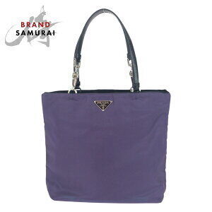 Prada Tessuto triangular logo plate purple nylon leather tote bag